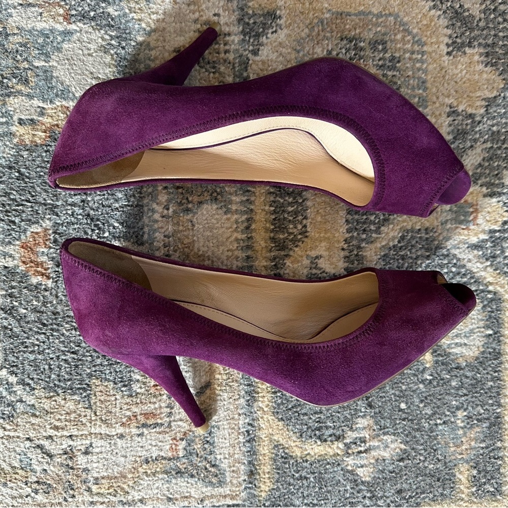 Sz 37 1/2 Prada Women's Purple Peep Toe Heels - Picture 8 of 11